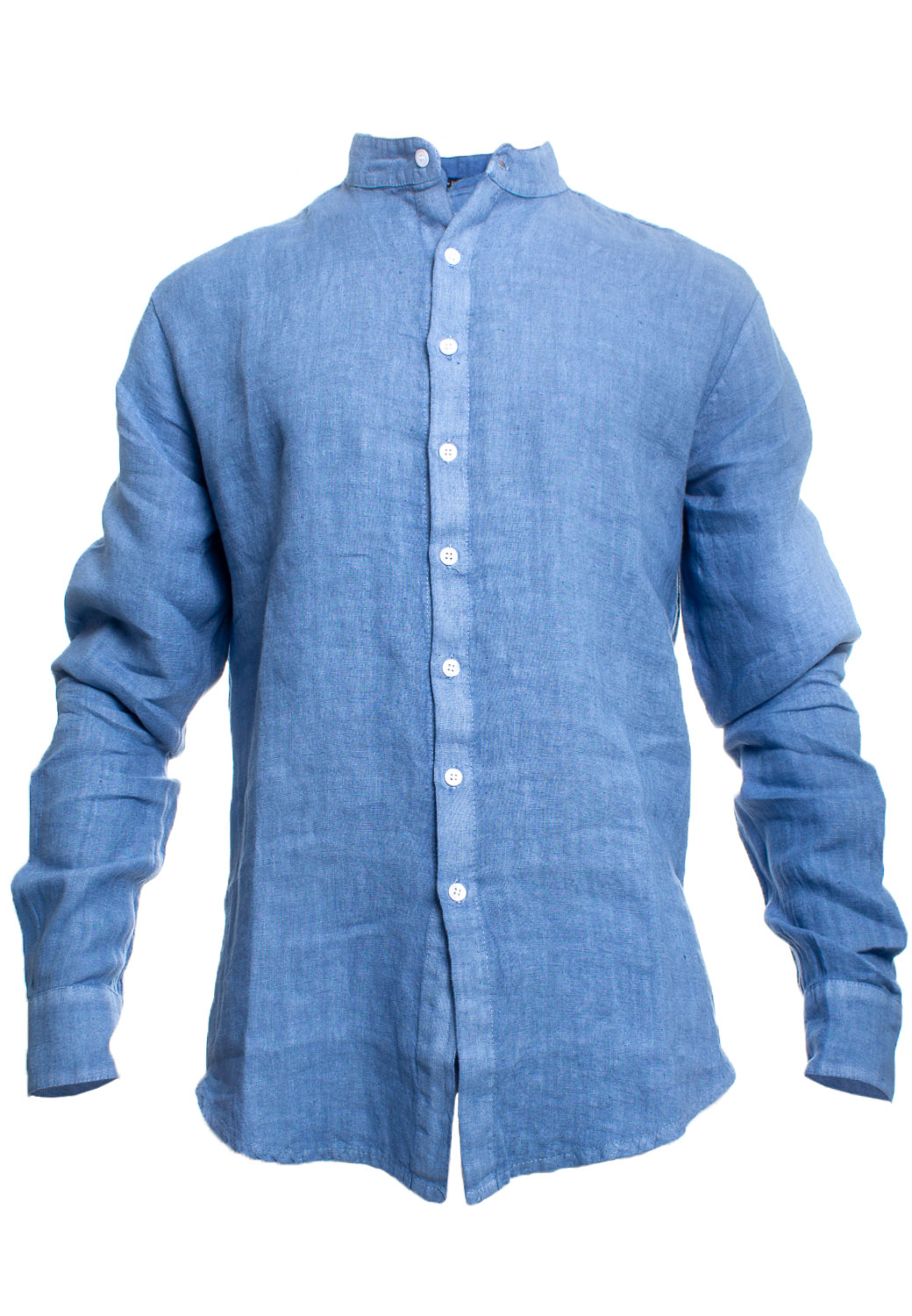 CAMICIA UOMO MANICHE LUNGHE COLLO COREANA 4tg, 100% LINO, MADE IN ITALY
